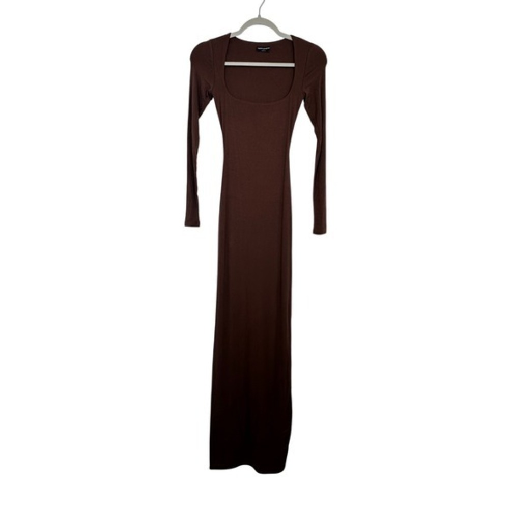 Naked Wardrobe Square Neck‎ Sculpt Maxi Dress Long Sleeve Mocha Chocolate Brown
